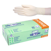 Universal Skin Shield Latex Exam Gloves Powder Free AS/NZ Biodegradable Polymer Coated HACCP, X Large Cream 900/Ctn (Expiry: 30/09/2026)