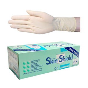 Latex Examination Gloves, ASTMD3578 Standard, Powder Free, Long Cuff, 28-30cm, Medium, Cream Colour, Chlorinated, 100/Bag Box