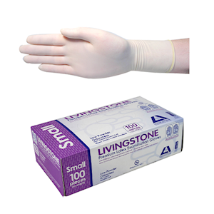 Out of Date, LivingstoneLatex Examination Gloves Low Powder ASTM Biodegradable, 5.0g, Small, Blue, 100/Box, Discounted While Stocks last