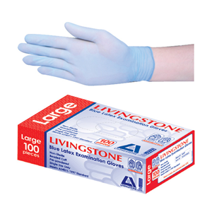 Out of Date, LivingstoneLatex Examination Gloves Low Powder ASTM Biodegradable, 5.0g, Small, Blue, 100/Box, Discounted While Stocks last