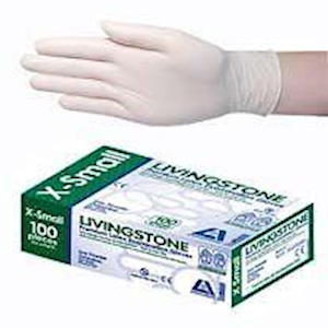 Out of Date, LivingstoneLatex Examination Gloves Low Powder ASTM Biodegradable, 5.0g, Small, Blue, 100/Box, Discounted While Stocks last