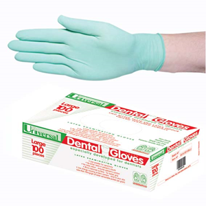 Universal Dental Gloves, Green, Large, 100/Box Low Low Powder TEXTURED Box