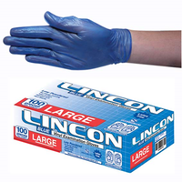 Lincon Vinyl Gloves, Recyclable, 5.5g, Low Powder, Large, Blue, HACCP Grade, 100/Box Box