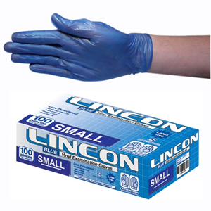 Out of Date, Lincon Vinyl Gloves, Low Powder, HACCP, Recyclable, 4.5g, Small, Blue, 100/Box, Price Discounted, While Stocks last Box