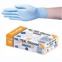 Out of Date, Ni-Tek Nitrile Gloves Low Powder 4.5g Large, Blue, 100/Box, Original Unopened Condition, Price Discounted, While Stocks last Box