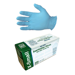 Out of Date, Ni-Tek Nitrile Gloves, Powder Free, AS/NZ, EN374, 4.5g, Extra Small, Blue, 200/Box, Price Discounted, While Stocks last Box