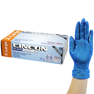 Lincon Vinyl Gloves, Recyclable, 5.5g, Low Powder, Large, Clear, HACCP Grade, 100/Box Box