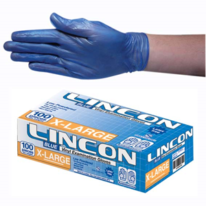 Out of Date, Lincon Vinyl Gloves, Low Powder, HACCP, Recyclable, 6.0g, Extra Large, Blue, 100/Box, Price Discounted, While Stocks last Box