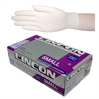 Out of Date, Lincon Latex Exam Gloves, Powder Free, ASTM, HACCP Biodegradable 5.5g Small Cream 100/Box Price Discounted While Stocks last Box