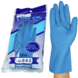 Lincon Silverlined Natural Rubber Gloves, with Silver Lining, Biodegradable, Medium weight, Size 6-6.5, Blue, Unscented, HACCP Grade, Pair Pair