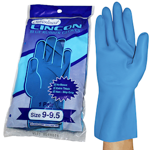 Lincon Silverlined Natural Rubber Gloves, with Silver Lining, Biodegradable, Medium weight, Size 6-6.5, Blue, Unscented, HACCP Grade, Pair Pair