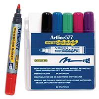 Artline 577 Whiteboard Marker, Bullet Point, 3mm, Assorted Colours, 6/Box Pack