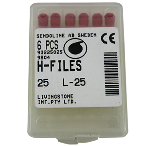 Livingstone H-Files, 25mm, No. 08, Stainless Steel, Colour-Coded, 6/Pack
