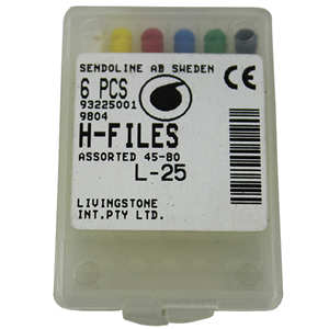 Livingstone H-Files, 25mm, No. 120, Stainless Steel, Colour-Coded, 6/Pack