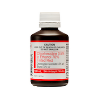 Pharmaust Chlorhexidine Alcohol 2pct in Ethanol 70pct, 100ml, Tinted Red, Each Carton