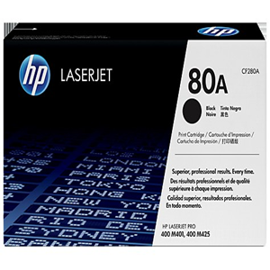 HP Laserjet Cartridge Toner 80A (CF280A) for Pro 400 M401, Black, Each Each