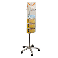 Isomed PPE Trolley, 90 x 28 x 11cm, Adjustable Chrome Steel IV Pole with 5 Castors, Stackable Nylon Base, Mounted to Pole by Clamps, Each Each