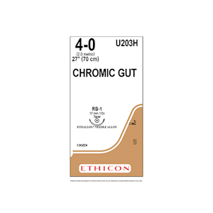 Johnsons and Johnsons Ethicon Surgical Chromic Gut Sutures, Undyed, 70cm, 4-0 RB-1 17mm, 36/Box Box