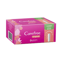Carefree Original Tampons, Super, Curved Grooves, 32 Pieces/Pack Pack
