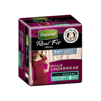 Depend Real Fit Regular Underwear for Women, 610ml, 122-162cm, Extra Large Waist, Nude, 8/Pack Pack