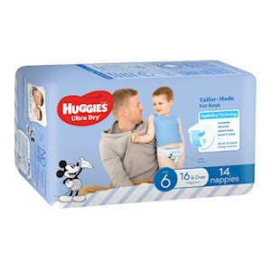 Huggies Junior Ultra Dry, For Boys, Size 6, 16kg+, Suitable For Toddlers, Comfortable Fit, High Absorbency, Long-Lasting Protection, 14 Pieces/Pack Pack