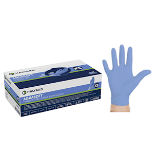 Halyard Aquasoft Nitrile Examination Gloves, Powder Free, Medium, Blue, 300/Box Box