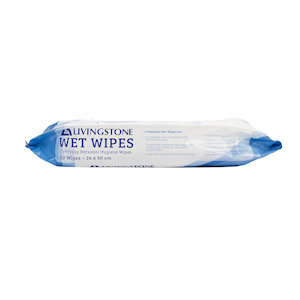 Livingstone Wet Cleansing Wipes Adult, Extra Large and Thick, 24x30cm, Alcohol Free, 50 in Soft Resealable Pack, 12 Packs/Carton Carton