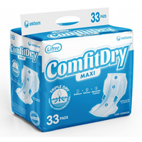 Lifree Comfitdry Maxi Pad, 28 x 60cm, 2300ml Capacity, Unisex, 33 Pieces/Pack Pack