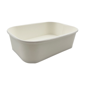 LivEco Rectangular Paper Take Away Container Base, 650ml, 320GSM + 30GSM PLA, White Paper, 300 Pieces/Carton Carton