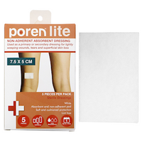 Poren-Lite Non-Adherent Absorbent Dressing, 7.5 X 5cm, Sterile, 5 Pieces/Box Box