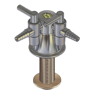 Laboratory Tapware, Type 40 2 Way Gas Turret, 90 Degrees Push Turn, Each Each