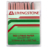 Livingstone Litmus Paper, Red, Alkalinity Test, Biodegradable, 10 Books of 20, 200/Box Pack