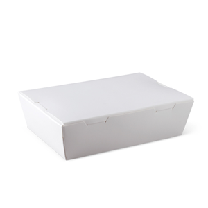 Detpak Cardboard Lunch Box, 180 x 120 x 50mm, Poly-lined with Preformed Lid, Leakproof, Medium, White, 200/Carton Carton
