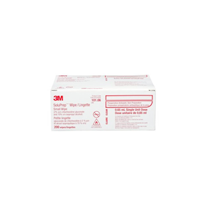 3M SoluPrep Antiseptic Wipes, 2pct Chlorhexidine Gluconate, 70pct Isopropyl Alcohol, Small, Clear, 200 Pieces/Box (101.06) Box