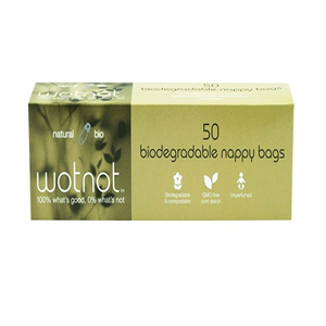 Wotnot Nappy Bags, 100pct Biodegradable, 25 x 30cm, GMO Free Corn Starch, Unscented, 50/Pack Pack