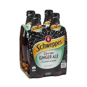 Schweppes Dry Ginger Ale, 300mL Bottle, 4 Bottles/Pack Pack