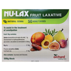 Nu-Lax Fruit Laxative, Natural Senna, 50 Doses, 500 Gram Block Box