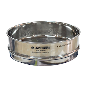 Test Sieve, 2mm Aperture, Wire Mesh, 200mm Diameter, 50mm Height, Stainless Steel, Certified, Each Each