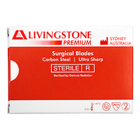 Livingstone Premium Surgical Scalpel Blade, Size 23, Carbon Steel, Ultra Sharp, Sterile, 100 Pieces/Box