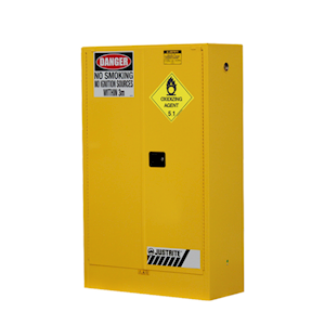 Justrite Safety Storage Cabinets for Oxidising Agents, 250 Litres, 1760 x 1100 x 465mm, 9 x 20 Litre Drums, Yellow, Each Each