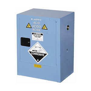 Justrite Safety Storage Cabinets for Corrosive Substances, 30 Litres, 800 x 595 x 465mm, 2 Shelves, 1 Door, Blue, Each Each
