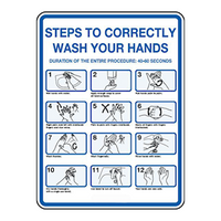 Safety Sign, "Steps To Correctly Wash Your Hands", 30 x 22.5cm, Polypropylene, Each Each