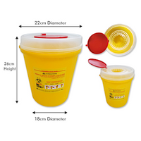 Livingstone Needles Sharps Waste Collector, 8L, Snap on Lid with Finger Guard, Clear View Top, Round, Plastic, Yellow, 24/carton Carton