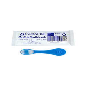 Livingstone Flexible Toothbrush, Dupont Nylon 612, 12.5cm, Blue, 1 Piece/Paper Bag Each