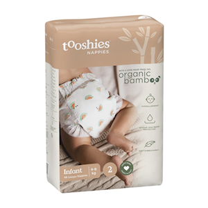 Tooshies Eco Nappies, with Organic Bamboo, Size 2 Infant, 4-8kg, 48 Pieces/Pack Carton