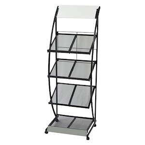 VidaXL Magazine Rack, 47 x 40 x 134cm, Size A4, 4 Shelves, Sturdy, Easy to Assemble, with Castor Wheels and Brakes, Black and White, Each