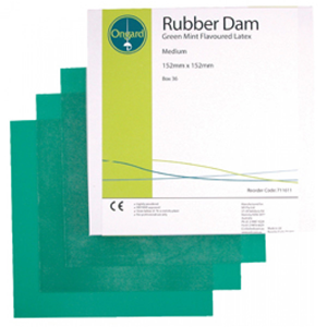 Ongard Dental Rubber Dam, 6 x 6 Inches, Mint Flavoured, Thin, Vacuum Packed, Green, 36/Pack Pack
