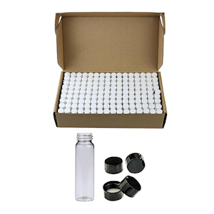 Livingstone Clear Sample Vials with Black Phenolic Screw Cap, 8mL, 17 x 60mm, 15 - 425 Thread, 14B Rubber Lined, 1A Boro Glass, 92/Pack Pack