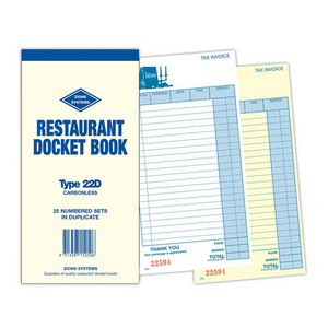 Zions Restaurant Docket Book