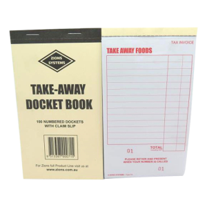 Zions Restaurant Take Away Docket Book, Each Each